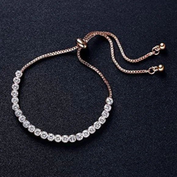 Rose Gold Tennis Bracelet • 4mm Hand-Set CZ • Adjustable • Gift Ready - Picture 3 of 3